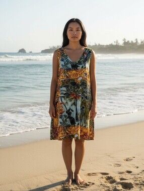 JAMS WORLD Hawaii Eden Floral Tropical Dress 50 yr Anniversary Sleeveless Sz XL